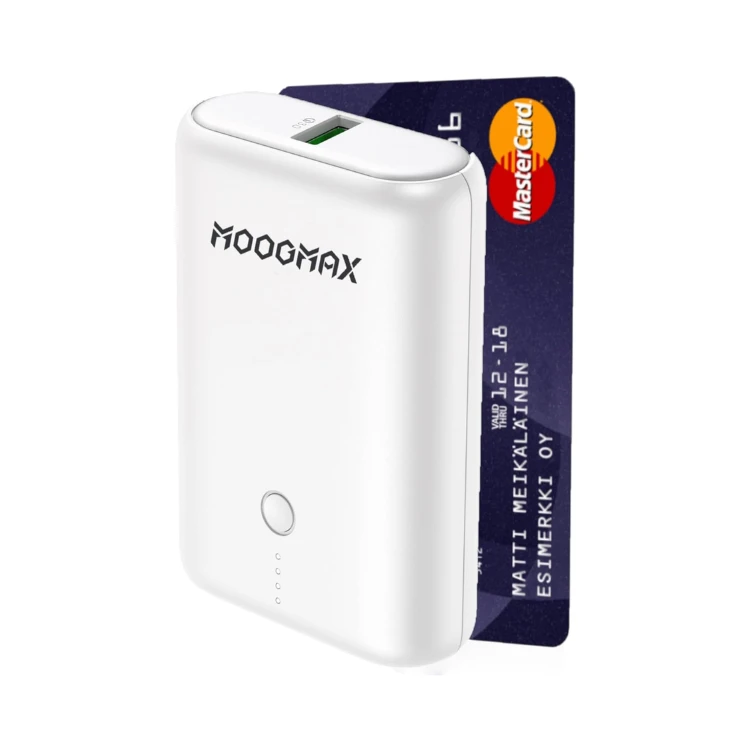 Power Bank PD 10000mAh - Card Size Design - LED Battery Indicator - 1xUSB A & 1xType-C Ports - 20W PD - Fast Charging - Multiple Protection Systems - Travel Friendly - Black