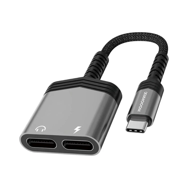 MOOGMAX USB C Hub - 2 in 1 Type C Adapter Cable - 60W Fast Charging - For Phone/Music - Transmits Sound & Charges Quickly - Made of Strong Fabric