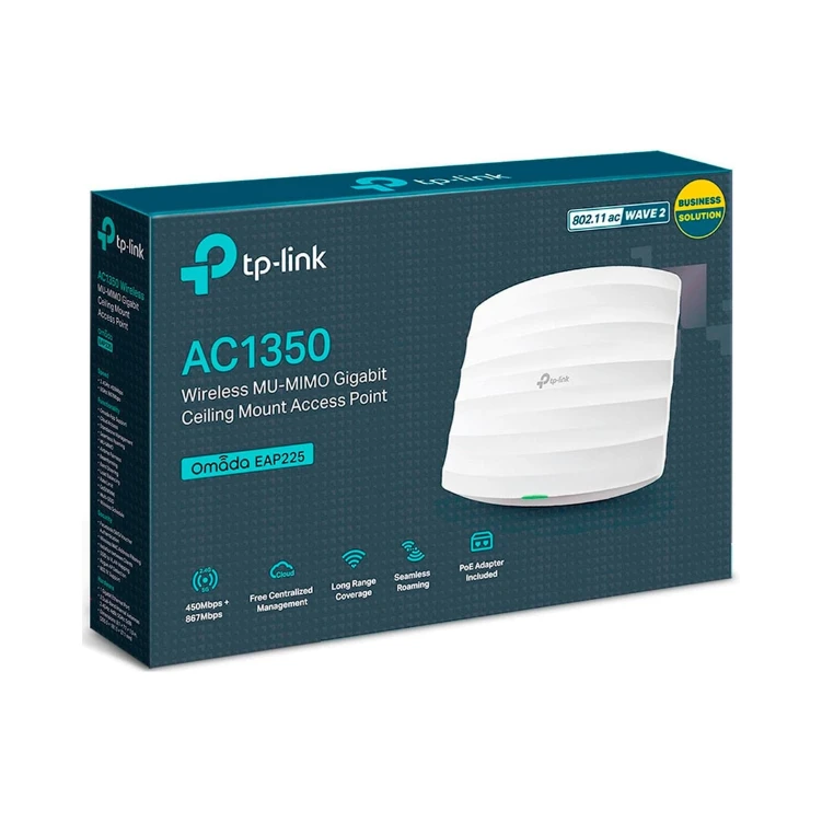 TP-Link EAP225 Point d'Accès Wi-Fi Double Bande AC 1350Mbps PoE Gigabit - Plafonnier (300Mbps en 2.4GHz + 867Mbps en 5GHz, 1 port Gigabit, Support PoE)