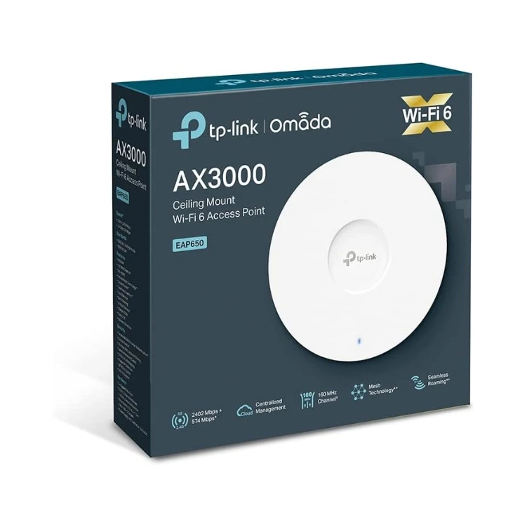 TP-Link Omada EAP650 AX3000 Planfonar WiFi 6 Access Point, 1 Port Gigabit Ethernet Support PoE+, Roaming Transparent, Omada Mesh