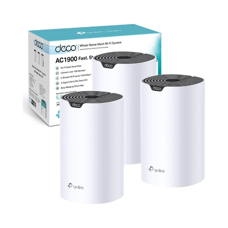 TP-Link Deco S7 AC1900 Whole Mesh Wi-Fi System, Dual-Band with Gigabit Ports, Coverage up to 5,600 ft2, Connect 150 devices, 1.2 GHz CPU, Work Amazon Alexa, Parental Controls, Pack of 3