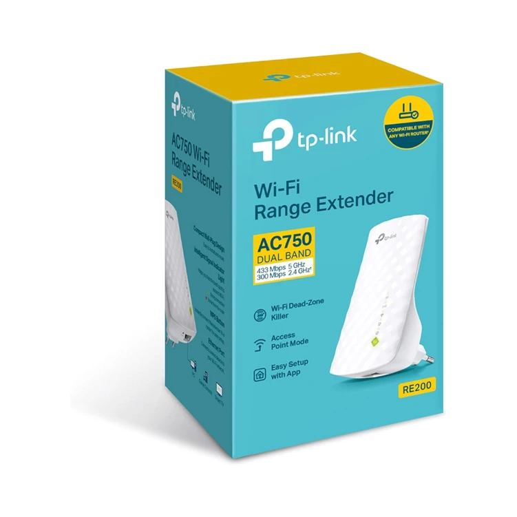 TP Link RE200 AC750 Universal Dual Band Range Extender, Broadband/Wi Fi Extender, Wi Fi Booster/Hotspot with Ethernet Port, Plug and Play, Smart Signal Indicator, UK Plug, white, 11AC