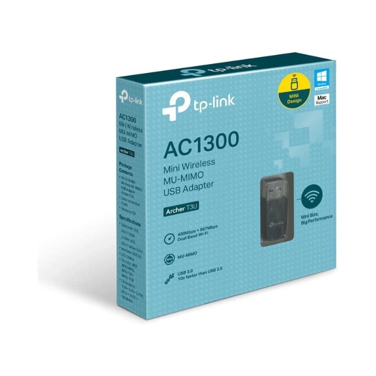 TP-Link AC1300 USB WiFi Adapter(Archer T3U)- 2.4G/5G Dual Band Wireless Network Adapter for PC Desktop, MU-MIMO WiFi Dongle, USB 3.0, Supports Windows 10, 8.1, 8, 7, XP/Mac OS X 10.9-10.14