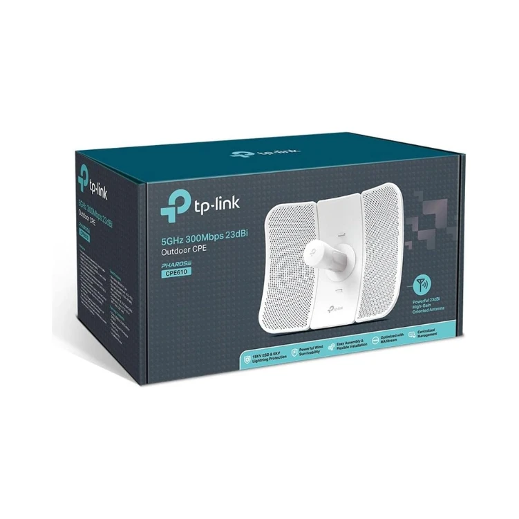 TP-Link CPE610 High Power Outdoor CPE/Access Point, 5GHz 300Mbps, 802.11N/A, Dual-Polarized 23DBI Directional Antenna, Passive POE,White