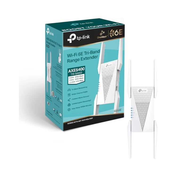 TP-Link AXE5400 Tri-Band Mesh Wi-Fi 6E Range Extender, Broadband/Wi-Fi Extender, Wi-Fi Booster/Hotspot with 1 Gigabit Port, 160 MHz Channels, Built-In Access Point Mode, Easy Setup, UK Plug (RE815XE)