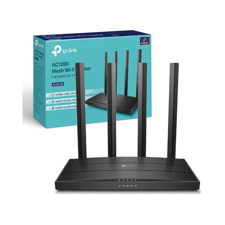 TP-Link Archer C6 AC1200 MU-MIMO Wireless Gigabit Cable Router, Wi-Fi Speed Up to 867 Mbps/5 GHz + 300 Mbps/2.4 GHz, 4 Gigabit LAN Ports, Supports Access Point Mode, Parental Control, Guest Wi-Fi, VPN