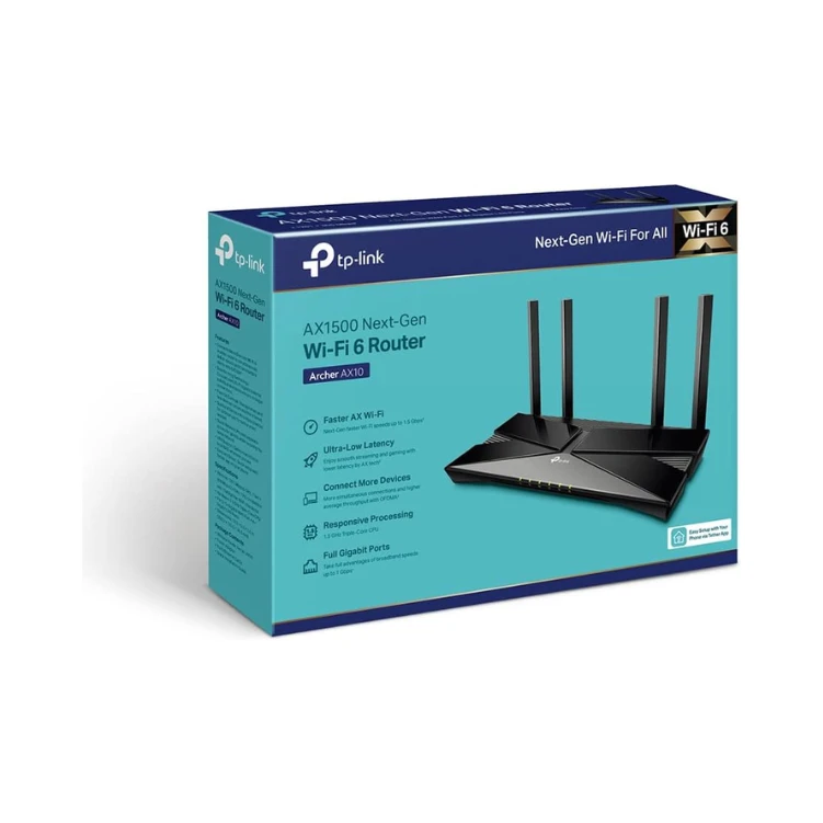 TP-Link Next-Gen Wi-Fi 6 AX1500 Mbps Gigabit Dual Band Wireless Cable Router, OneMesh Supported, Triple-Core CPU, Ideal for Gaming Xbox/PS4/Steam and 4K, Compatible with Alexa (Archer AX10)