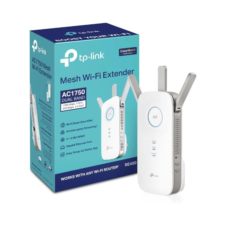 TP-Link - Wifi Extender AC1750 WiFi Extender (RE450), PCMag Editor's Choice, Up to 1750Mbps, Dual Band Wifi Range Extender, Internet Booster, Access Point, Extend Wifi Signa
