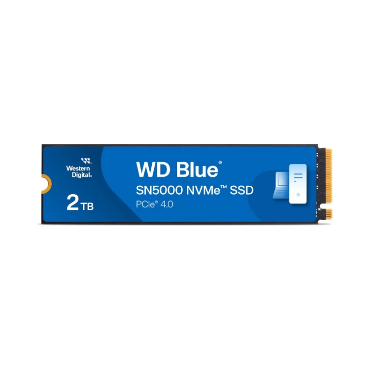WD Blue SN5000 2TB SSD, NVMe SSD, Internal SSD, PCIe Gen 4.0, up to 5,150 MB/s read speeds, nCache Technology, Free Acronis True Image data migration software, internal solid state drive.