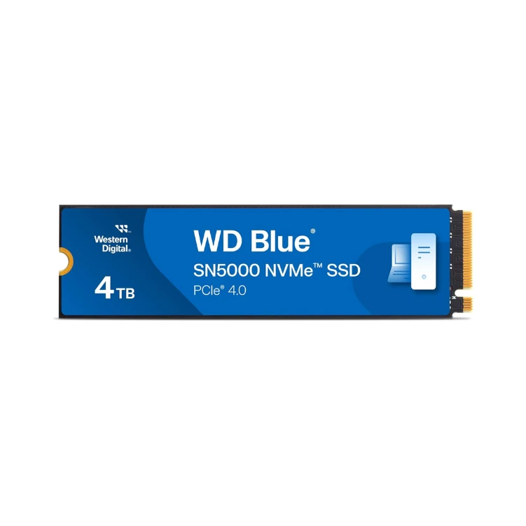 WD Blue SN5000 4TB SSD, NVMe SSD, Internal SSD, PCIe Gen 4.0, up to 5,500 MB/s read speeds, nCache Technology, Free Acronis True Image data migration software, internal solid state drive.