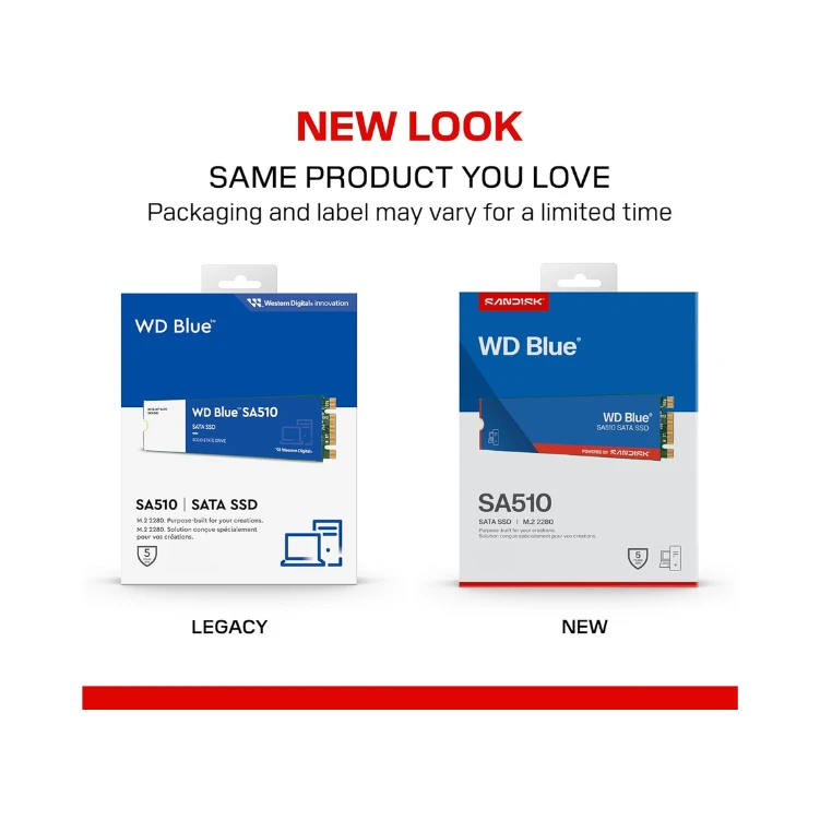 WD 500GB WD Blue SA510 SSD SATA III 6 Gb/s, 2.5”/7mm Cased, Read speed up to 560MB/s, Write speed up to 510MB/s - 5-Year Limited Warranty -WDS500G3B0A