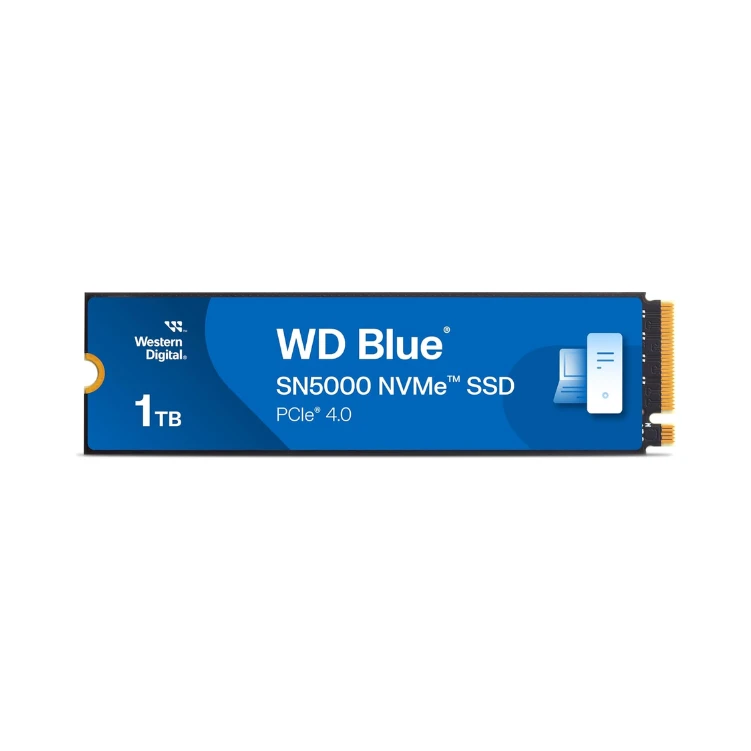 WD Blue SN5000 1TB SSD, NVMe SSD, Internal SSD, PCIe Gen 4.0, up to 5,150 MB/s read speeds, nCache Technology, Free Acronis True Image data migration software, internal solid state drive.