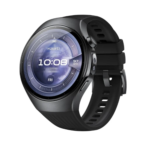 HUAWEI WATCH 5 46mm Smartwatche + Fluoroelastromer band Black, Multi-sensing X-TAP Technology, Fingertip Oxygen Saturation Measurement, For Android and iOS, Extended 6-Month Warranty, Black