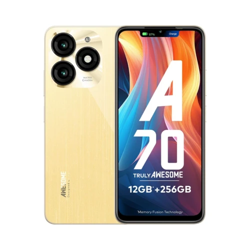 ITEL  A70 Smartphone | 4+8GB RAM, 256GB Storage | 8MP AI Selfie Camera | 5000mAh Battery | Type-C Charging | Dynamic Bar | Brilliant Gold