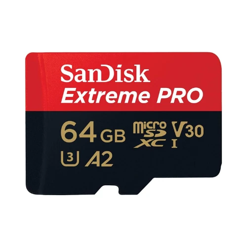 SanDisk 64GB Extreme PRO microSDXC card + SD adapter + RescuePro Deluxe, up to 200MB/s, with A2 App Performance, UHS-I, Class 10, U3, V30, Black