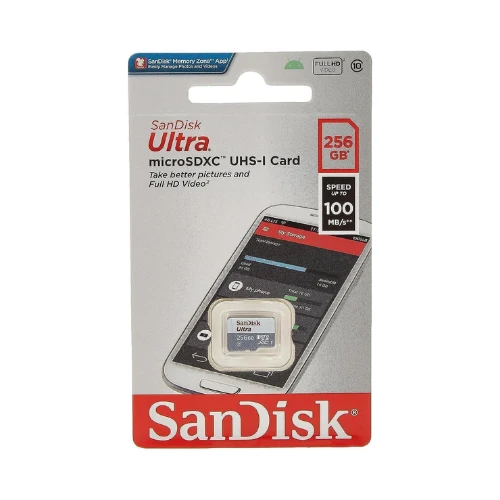 SanDisk 256GB Ultra microSDXC UHS 1 Card 100MB/s Grey -SDSQUNR-256G-GN3MN, Grey