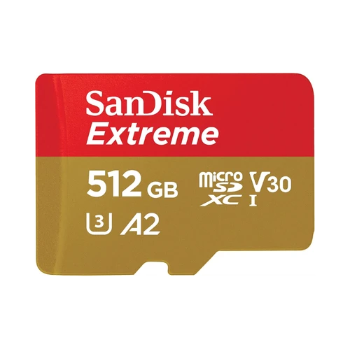 SanDisk Extreme microSD UHS I Card 512GB for 4K Video on Smartphones,Action Cams,Drones 190MB/s Read,130MB/s Write, Red/Gold, SDSQXAV-512G-GN6MN