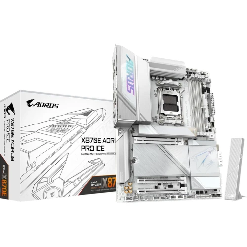 GIGABYTE X870E AORUS PRO ICE AM5 LGA 1718, ATX, DDR5, 4X M.2, PCIe 5.0, USB4, Wi-Fi 7, 2.5GbE LAN, EZ-Latch, Q-Flash