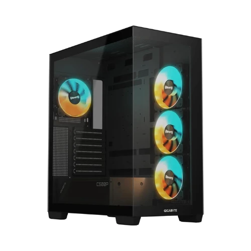 GIGABYTE C500P Panoramic Stealth Mid-Tower PC Case, Tempered Glass Side Panel, Optimized Airflow Design, ATX/Micro-ATX/Mini-ITX Support, 4 Pre-Installed 120mm Fans – Black