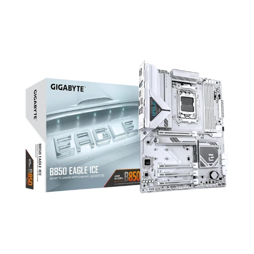 GIGABYTE B850 Eagle Ice Motherboard - AMD Ryzen 9000 Series Processors, 8+2+2 Phase Digital VRM, up to 8200MHz DDR5 (O.C), 1x PCIe 5.0 M.2 + 2x PCIe 4.0 M.2, 2.5GbE LAN, USB 3.2 Gen 2