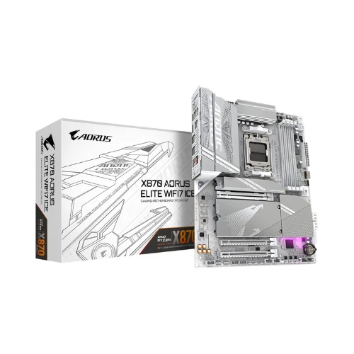 GIGABYTE X870 A Elite WIFI7 Ice Motherboard - Supports AMD Ryzen 9000 CPUs, Digital 16+2+2 Phase VRM, up to 8000MHz DDR5 (OC), 3xPCIe 5.0, Wi-Fi 7, 2.5GbE LAN, USB 4