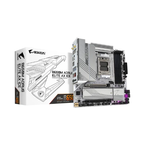 Gigabyte B650E AORUS ELITE X AX ICE Motherboard - Supports AMD Ryzen 8000 CPUs, 12+2+2 phases VRM, up to 8000MHz DDR5 (OC), 1xPCIe 5.0 M2 + 2xPCIe 4.0 M.2, Wi-Fi 6E, 2.5GbE LAN, USB 3.2 Gen 2