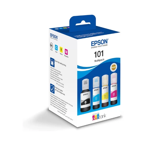 Epson 101 Ink EcoTank 4 colour Multipack, Black, Magenta, Cyan, Yellow, Large, Compatible with L4260, L6270, L6290, L14150