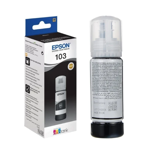 Epson 103 Ecotank Ink Bottle, Black Ink For Printer Refill, 65ml, Compatible with L3252, L3251, L3260, L3550, L3560, L5290, L5296, L5590