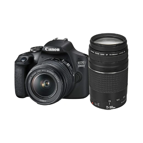 Canon EOS 2000D with EF-S 18-55mm IS, Lens and EF 75-300mm- black -KSA version with official warranty