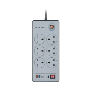 Extension Cord- 6 Power Socket- 5 Meter- 2xUSB Port-2xType C Port- 2990W-Timer to switch off-Surge Protector- Anti Fire -Certified by (SaSo,RoHS) -Power Extension-Power Strip for Home,Kitchen & Office