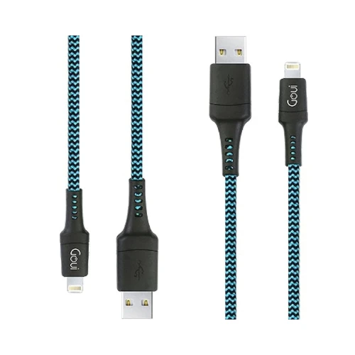 GOUI Charger Cable Cut Resistant Cloth Blue for iPhone and iPad Length 1.5m