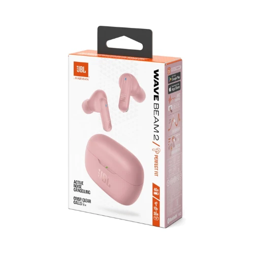 JBL Wave Beam 2 Adaptive Noise Cancelling with Smart Ambient True Wireless Earbuds, Deep Bass, Comfort Fit, 40H Battery, Hands-Free + VoiceAware, Water and Dust Resistant - JBLWBEAM2PIK, Pink