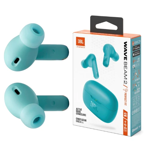 JBL Wave Beam 2 Adaptive Noise Cancelling with Smart Ambient True Wireless Earbuds, Deep Bass, Comfort Fit, 40H Battery, Hands-Free + VoiceAware, Water and Dust Resistant - JBLWBEAM2BLU, Blue