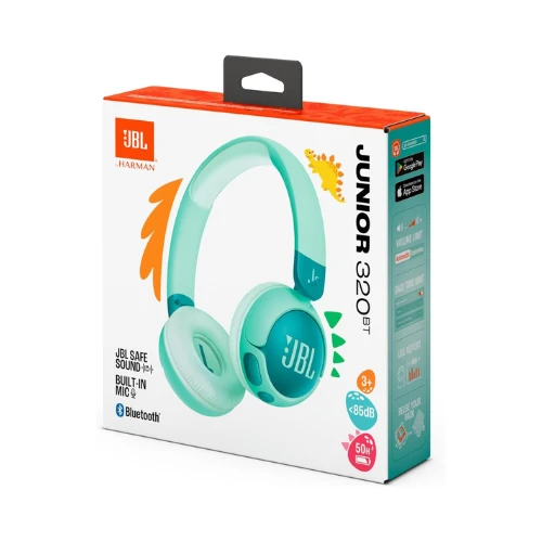 JBL Junior 320 BT, Wireless On-Ear Bluetooth Headphones for Kids with Built-In Mic, 50 Hours Playback, JBL Safe Sound, Low Volume, Easy Controls and Sticker Set, Green