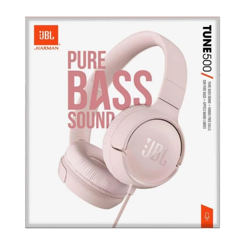 JBL Tune 500 Wired On-Ear Headphones, Deep JBL Pure Bass Sound, 1-Button Remote/Mic, Lightweight and Foldable Design, Tangle-Free Flat Cable, Voice Assistant - Pink, JBLT500PIK