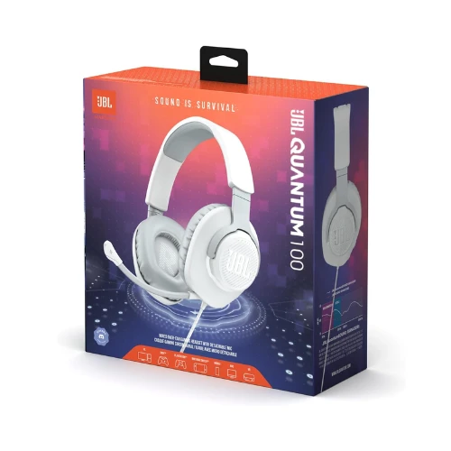 JBL Quantum 100 White Wired over-ear gaming headset with a detachable mic