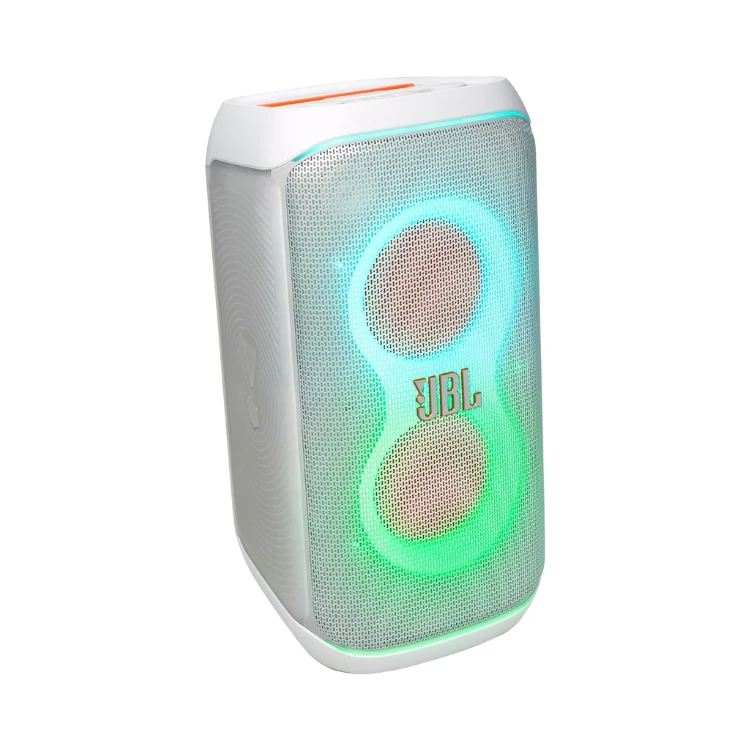 JBL PartyBox Club 120 - Portable Party Speaker with Foldable Handle, Powerful Pro Sound, Futuristic lightshow, Up to 12 Hours of Play time, Splash Proof, Dual Mic & Guitar Inputs (White)