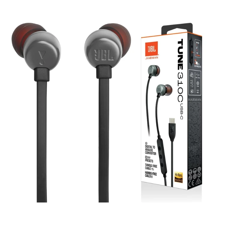 JBL TUNE 310C USB-C Wired Hi-Res In-Ear Headphones, Black