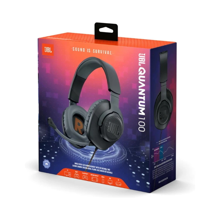 JBL Quantum 100 Wired Over-Ear Gaming Headset with a Detachable Voice-Focus Boom Mic, QuantumSOUND Signature, Lightweight Headband, Memory Foam Ear Cushion, PC and Gaming Console Compatible - Black